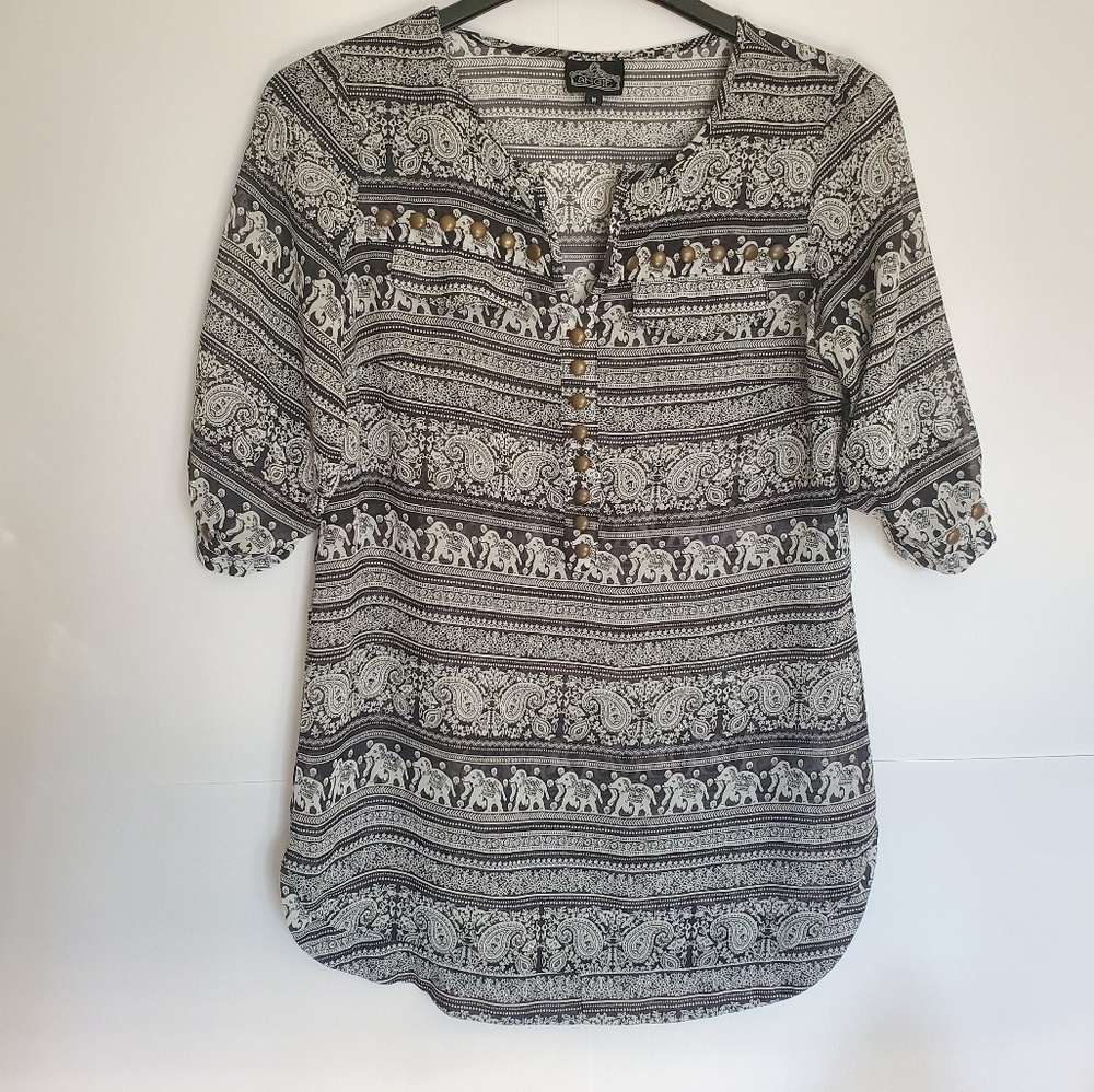 Angie Nordstrom Elephant Black and White Boho Top